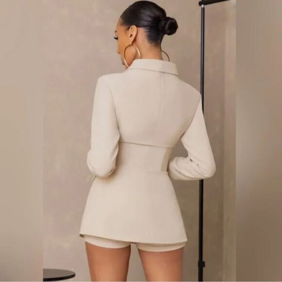 Club L London | “Unbeaten” Cream Plunge Corset Waist Blazer | Size 6 - Picture 4 of 16